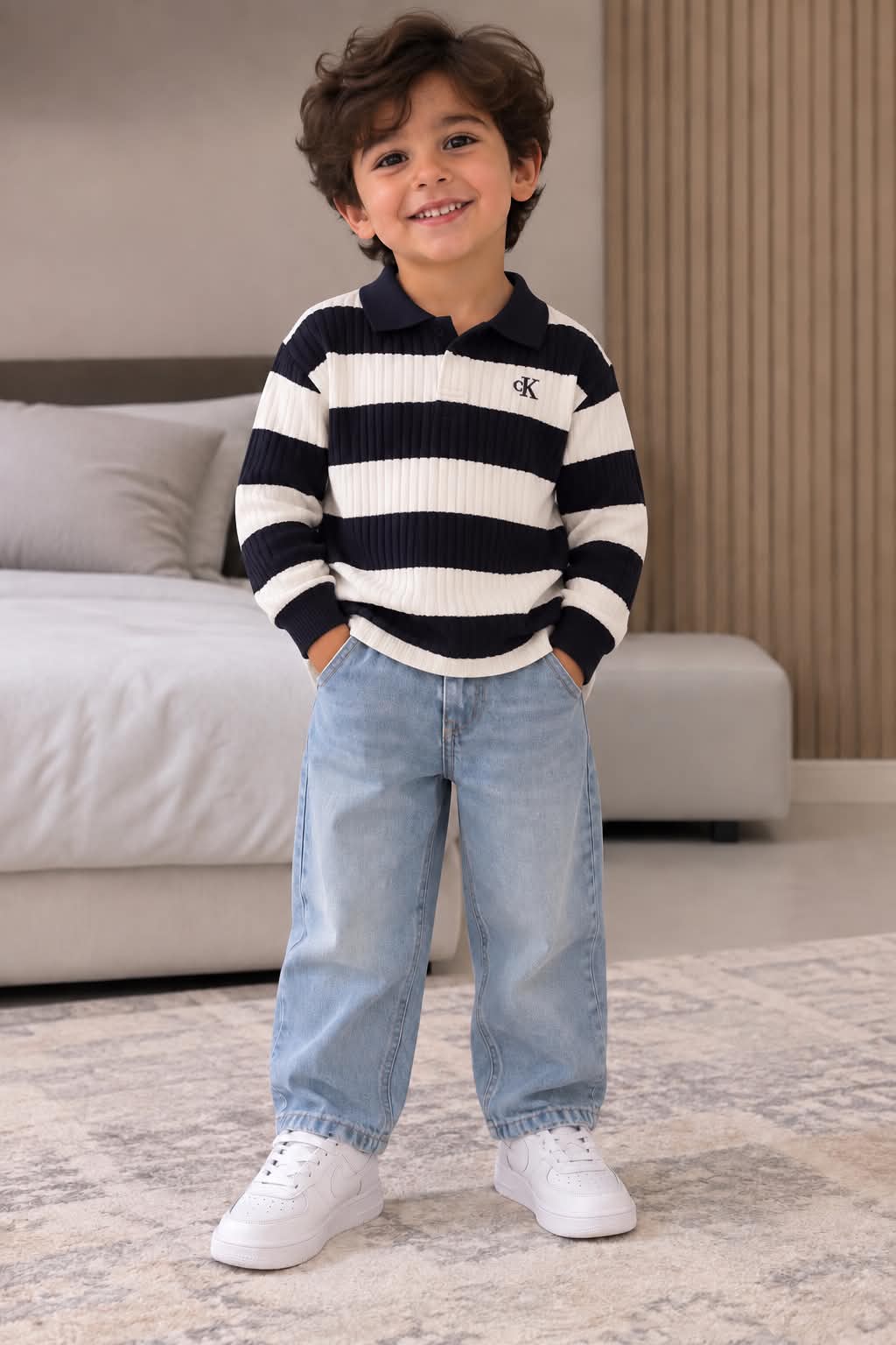 Ck Striped Polo pullover - Navy Blue