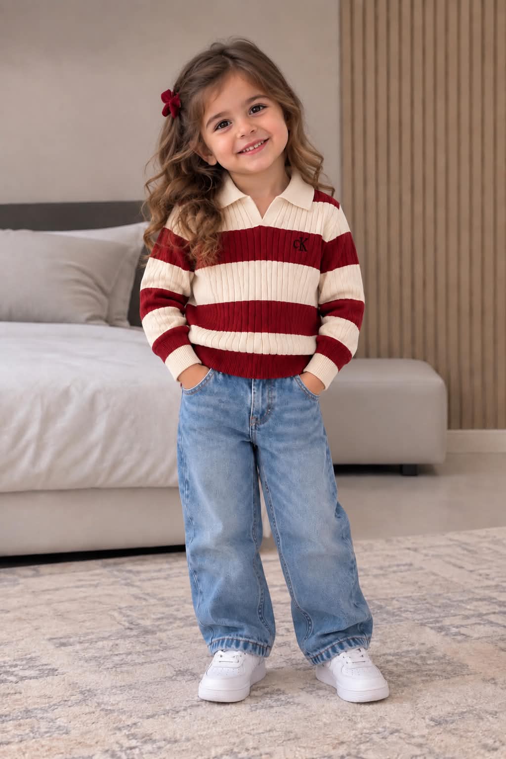 Ck Striped Polo pullover - Burgundy