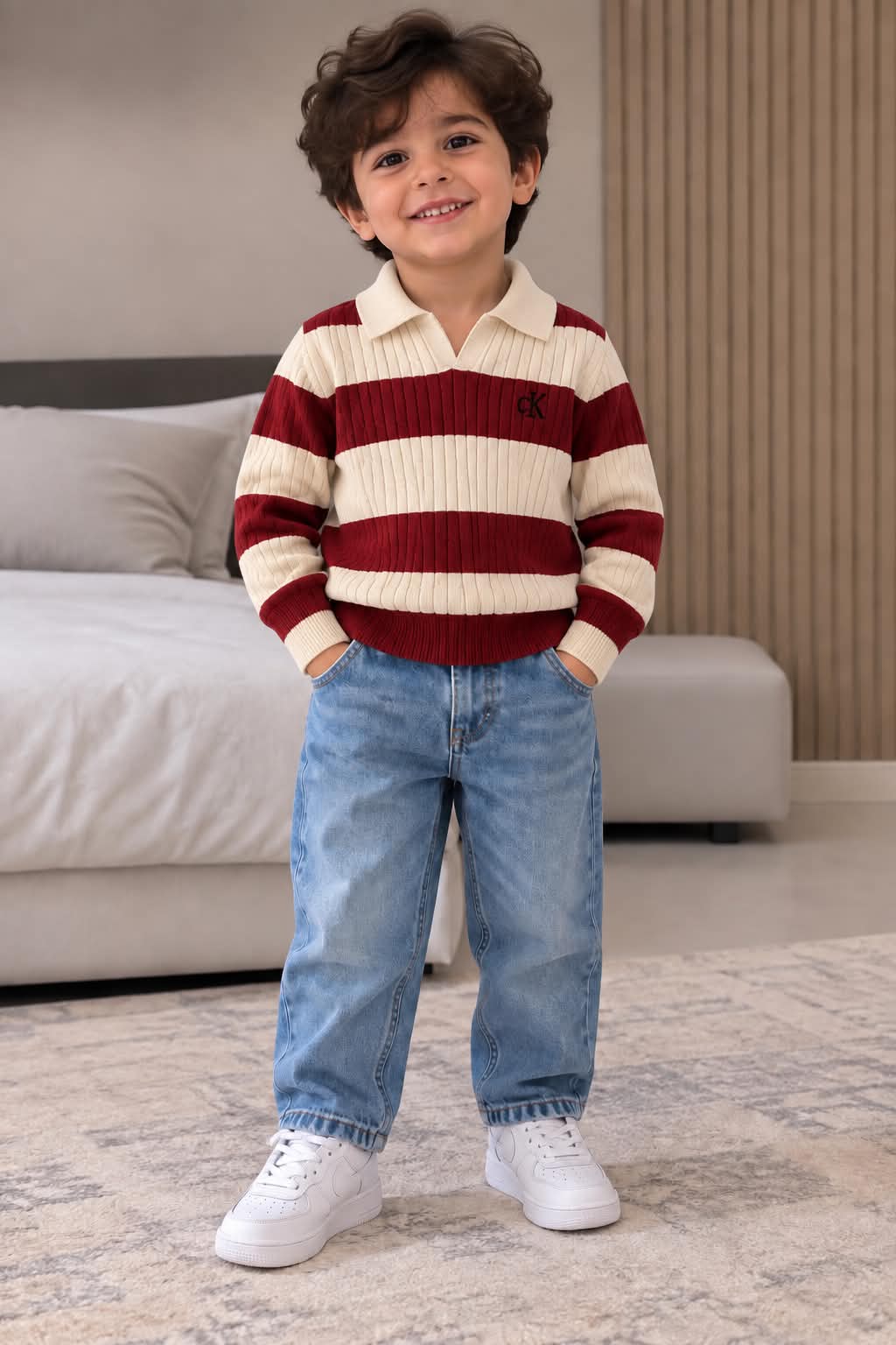 Ck Striped Polo pullover - Burgundy